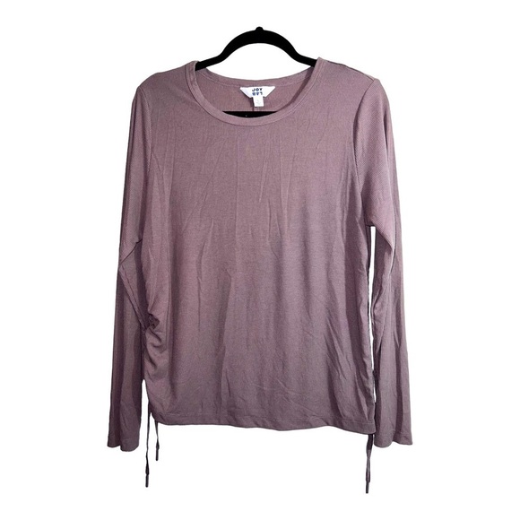 JOY LAB Womens Neutral Ribbed Long Sleeve Side Cinched Top Sz L - Picture 1 of 6